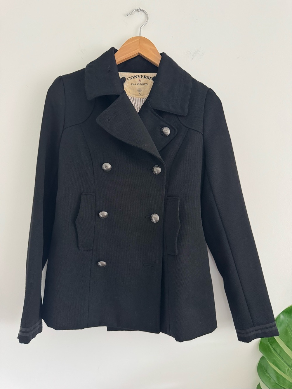 John Varvatos Black Double-Breasted Wool Peacoat